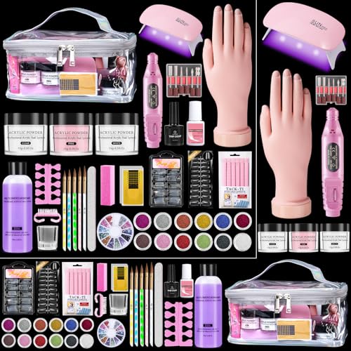 Yokilly Kit Ongle Acrylique Complet En Gel: Kit D'ongles en Acrylique pour Débutants avec Main D'entrainement Manucure UV Lampe Ponceuse Pour Ongles -...