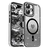 Lafunda iPhone 17 用 ケース MagSafe対応 透明&キラキラ かわいい ハート柄 グリッターカード付き【ブラック】