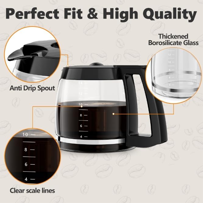 14 Cup Coffee Pot Replacement Compatible with Cuisinart Coffee Makers DCC-3200, DCC-2200, DCC-2200RC, DCC-2600, DCC-2800, DCC-3200FR, CBC-7200PC, DCC-1800FR, 14 cups carafe replacement - Image 5