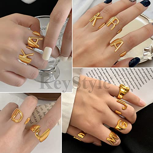 Goldchic Jewelry Gold Bold Initial M Rings For Women, Chunky Letter Open Ring Adjustable Statement Rings For Party #TOP7