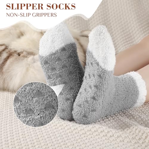 Image of Trifabricy Fuzzy Socks - 5 Pairs Slipper Socks for Women, Non Slip Warm Cozy Sock, Women's Winter Fuzzy Slipper Sock