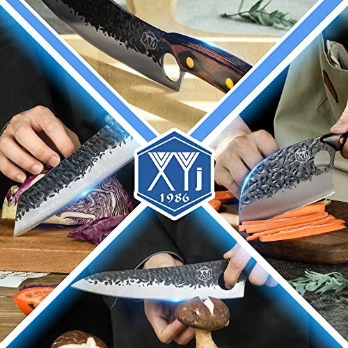 Xyj Authentic Since 1986,9Pcs Forged, Butcher Knife Set,Serbian Chef Kiristuke Knife With Roll Bag,Sharpener Rod,Shears,Full Tang,Gyutou,Cleaver,High Carbon Steel #TOP3