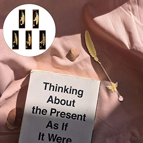 NUOBESTY 5 marcadores de página de metal de liga criativa com penas de borlas e pingentes de bola pa