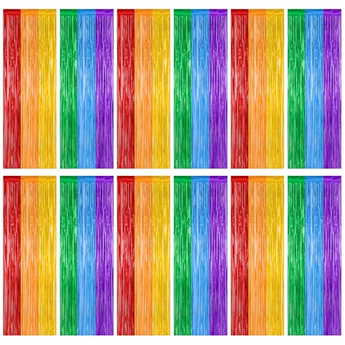 Image of ZATAYE 12 Pack Rainbow Kindergarten Foil Curtain Streamer Decorations | Rainbow, Metallic Foil, 3.28 x 7.05 FT, Tinsel Backdrop, Foil Curtain Streamer, Back To School Kindergarten Decor