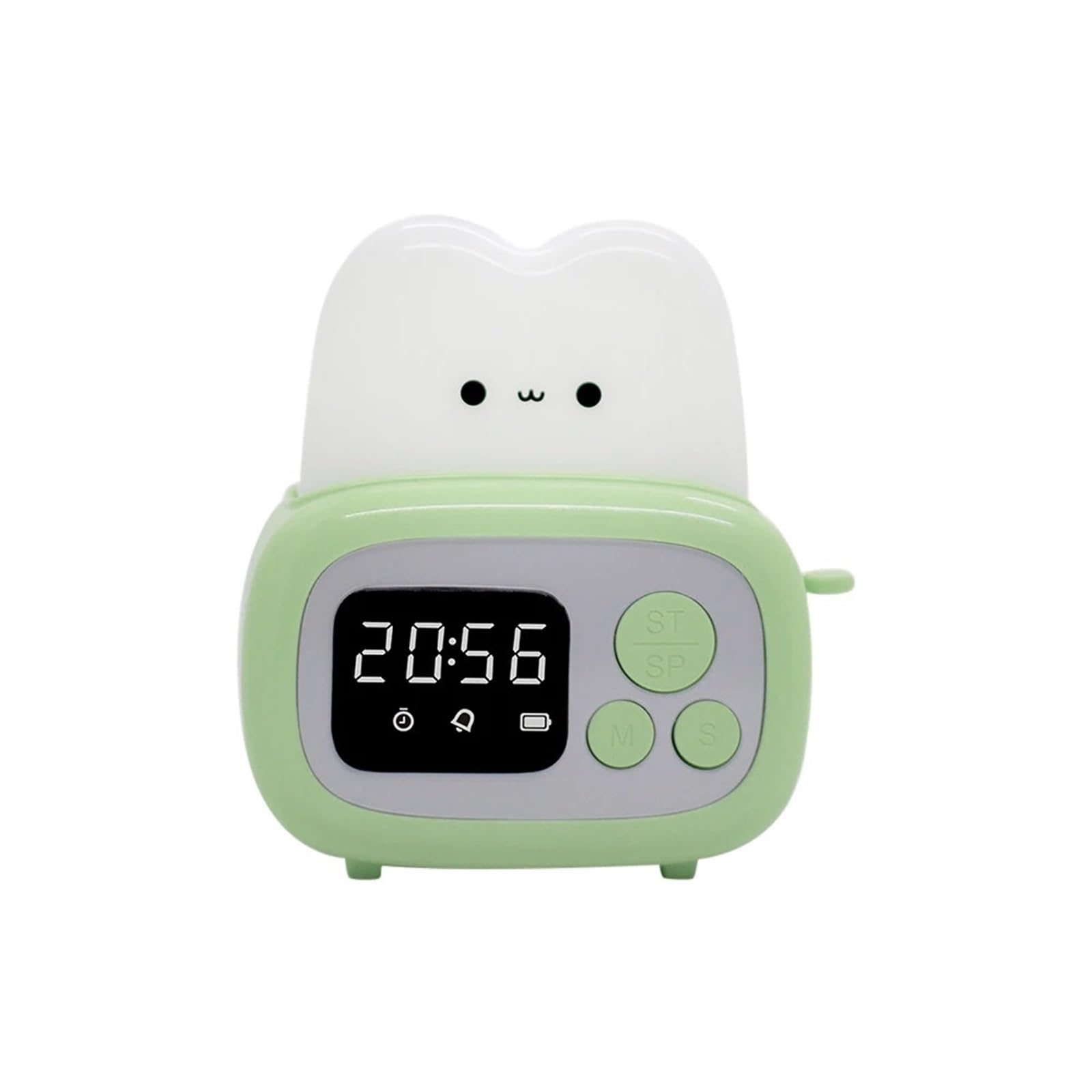 LUYSGBXR Alarm Clock Cute Bread Maker Alarm Clock Sleeping Timing USB Rechargeable Lamp Bedside Table Desk Birthday Holiday Children(Green)