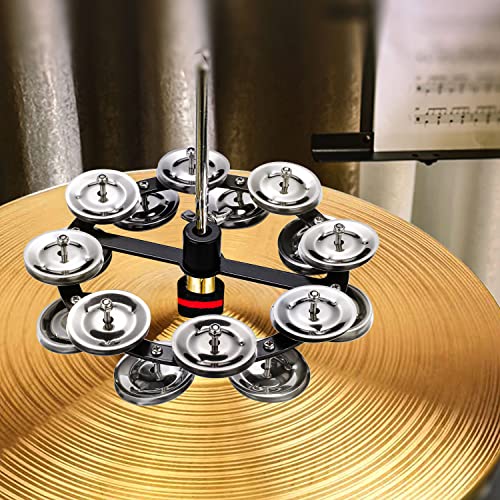 Facmogu 5.5 Inch Black Mountable Cymbal Hi-Hat Tambourine, Hi-Hat Tambourine With Double Row Stainless Steel Jingles, Steel Drum Set Cymbal Accessory For Drum Players Percussion Drum #TOP5