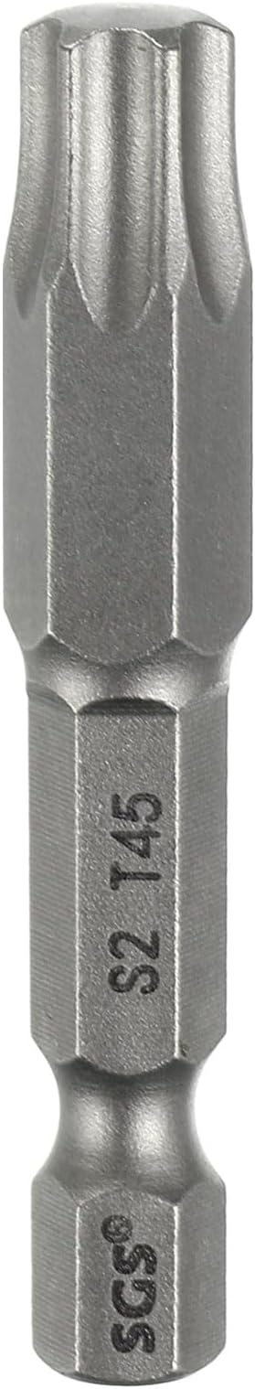 T45 Torx Head Screwdriver Bit 1/4" Hex Shank 2" (50mm) Long Magnetic No Hole Tip Tamper Proof 6 Point Star Screw Driver Drill Bits S2 Steel Industrial Power Screwdrivers