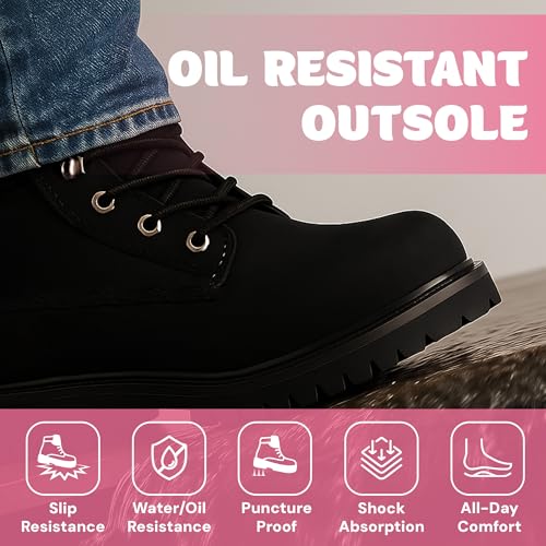 Image of Safety Girl Women's Work Boots | Water Resistant Leather Work Boots for Women | Oil & Slip-Resistant Black, Steel Toe Boots for Women | Premium Nubuck Lightweight and Comfortable | Black - 12M