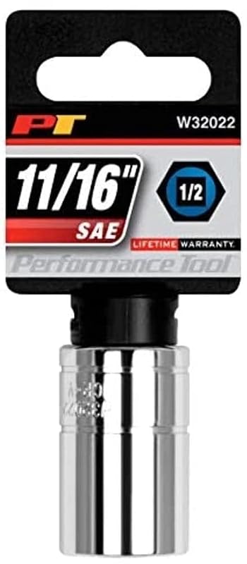 Soquete de 6 pontos Performance Tool W32022, acionamento de 12,7 mm (1/2 pol.), encaixe de 17,5 mm (11/16 pol.)