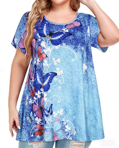 Image of JOELLYUS Plus Size Tops for Women Tunic Floral Casual Short Sleeves T Shirts Flowy Blouses 2026
