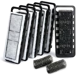 NICREW Slim Aquarium Filter Cartridges, 6 Count with 2 Intake Sponges | 1-Year Value Pack, Pre-Assembled for Easy Replacement, Provides Mechanical & Biological Filtration
