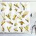 Produktbild ABAKUHAUS Bunt Duschvorhang, Pfirsich-Gesichts-Liebes-Vögel, mit 12 Ringe Set Wasserdicht Stielvoll Modern Farbfest und Schimmel Resistent, 175x200 cm, Gelb Weiß