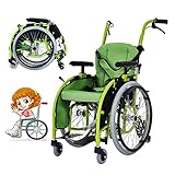 Faltbarer Kinderrollstuhl Leichter und Kleiner manueller Rollstuhl aus Aluminiumlegierung (Sitzbreite: 35 cm/13,7 Zoll) ohne Kopfstütze, Universal-Vorderrad, atmungsaktiv und Nicht stickig,