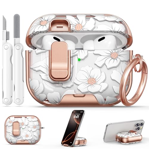 Image of for AirPods Pro 2nd /1st Case (2023-2019)-White Lily | With Safety Lock, As Phone Stand,for Women Girly,with Keychain & Clean Pen,Two-Piece Design,Wireless Charging,TPU+PC Material