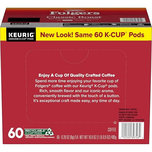 Image of Folgers Classic Roast Coffee, Medium Roast, Keurig K-Cup Pods, 10 Count Box (Pack of 6)