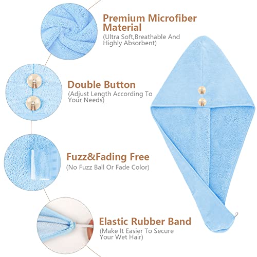 Homexcel Microfiber Hair Towel For Women,3 Packs Hair Turbans For Wet Hair,Super Absorbent Hair Drying Towel Wrap With Double Button For Curly,Longer,Thicker Hair Anti Frizz- 10X 26 Inch #TOP1
