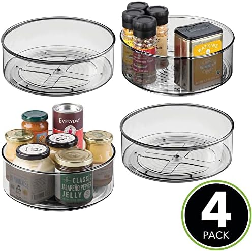 mDesign Set of 4 Lazy Susan Turntable Condiment Holder  Deep Plastic Revolving Condiments and Spice Rack  Ideal Kitchen Storage Unit for Cooking Oil, Bottles, Cans and Jars  Smoke Grey