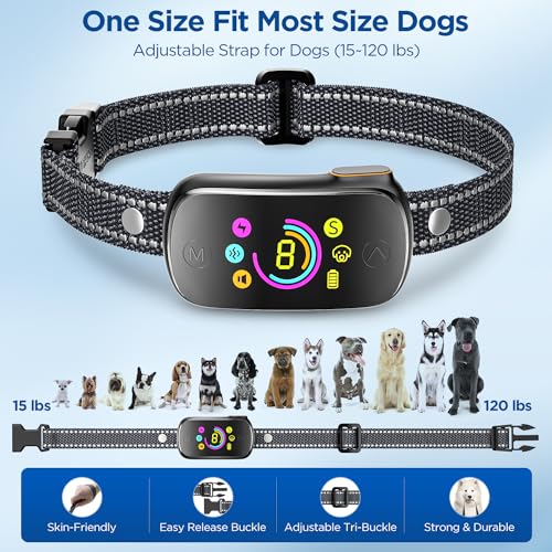 Oiwliur Dog Bark Collar - Smart Bark Collar with Multiple Customizable Beep Vibration, and E-Shock Modes | IP67 Waterproof & Rechargeable Anti Barking Training Collar for Large, Medium, and Small Dogs