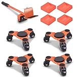 Ronlap 6-Inch Steel Tri-Dolly, 3-Wheel Furniture Mover's Dolly with Lifer, Heavy Furniture Moving Rollers, 200 KG Capacity 4 Pack (Orange)