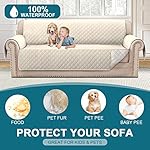 Turquoize 100% Waterproof Sofa Covers Couch Cover Sofa Cover for Dogs Couch Protector Triple Non-Slip Sofa Slipcover for 3 Cushion Couch Furniture Protector for Pets, Kids,Dog (Sofa 70", Ivory) - Image 2