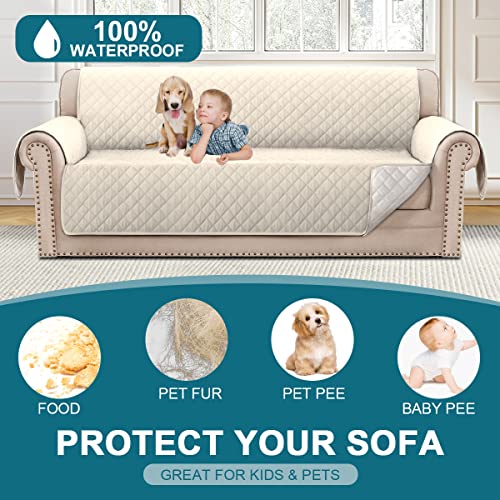 Turquoize 100% Waterproof Sofa Covers Couch Cover Sofa Cover for Dogs Couch Protector Triple Non-Slip Sofa Slipcover for 3 Cushion Couch Furniture Protector for Pets, Kids,Dog (Sofa 70", Ivory) - Image 3