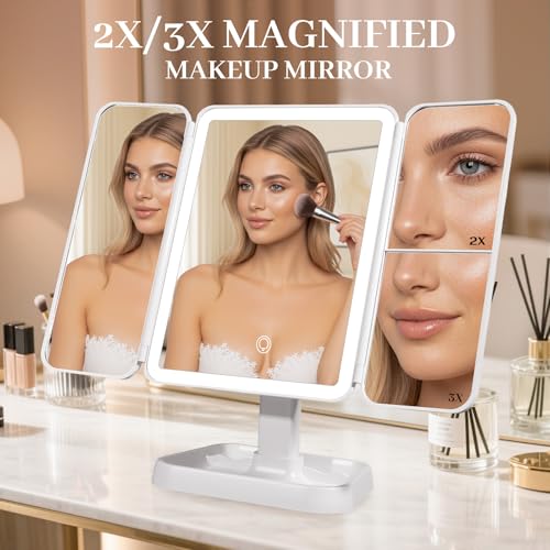 Espejo para maquillaje rectangular con luz y aumento miniatura 2