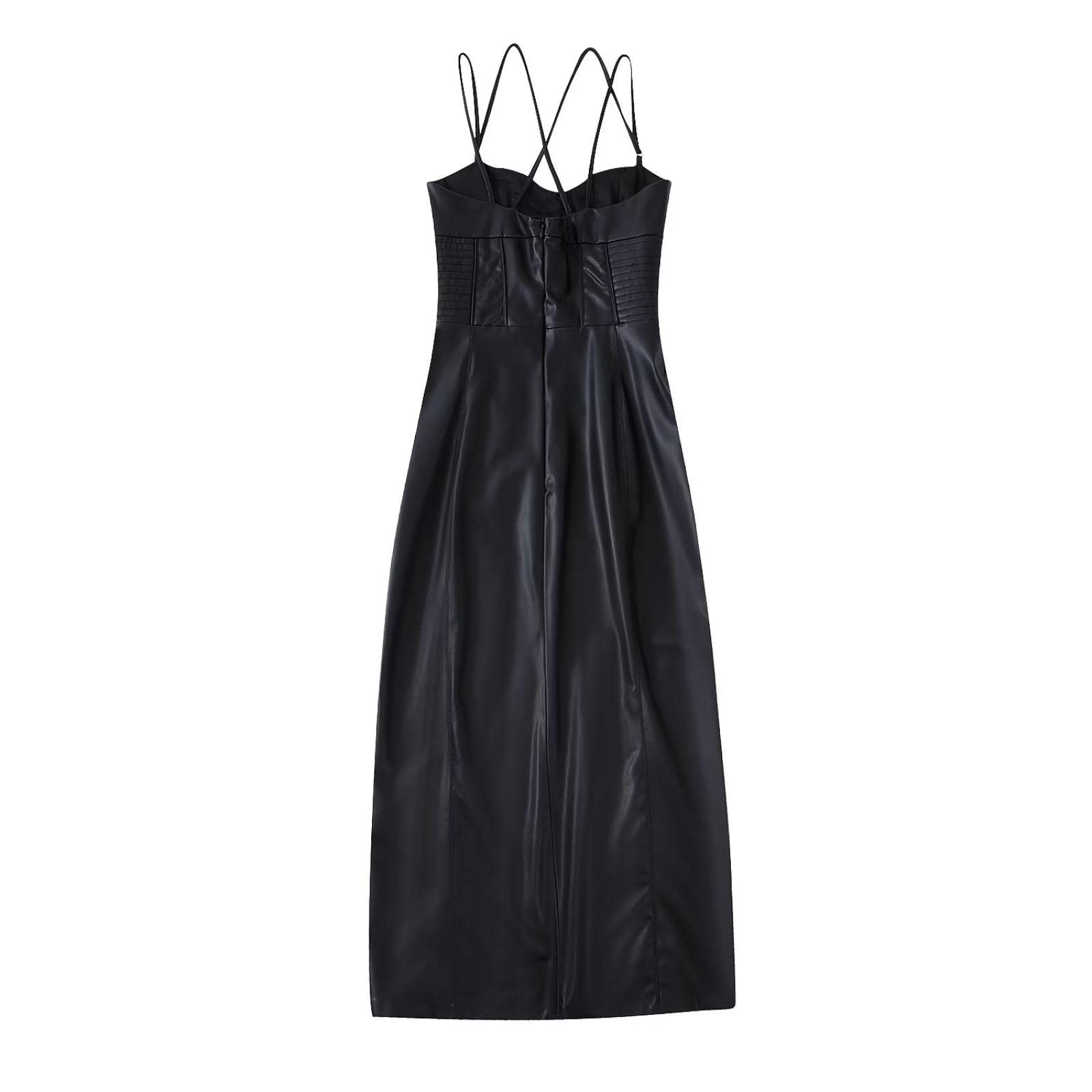 Vestidos elegantes de cuero sintético para mujer, vestido midi con detalle recortado, túnica de noche para mujer, ropa Y2k
