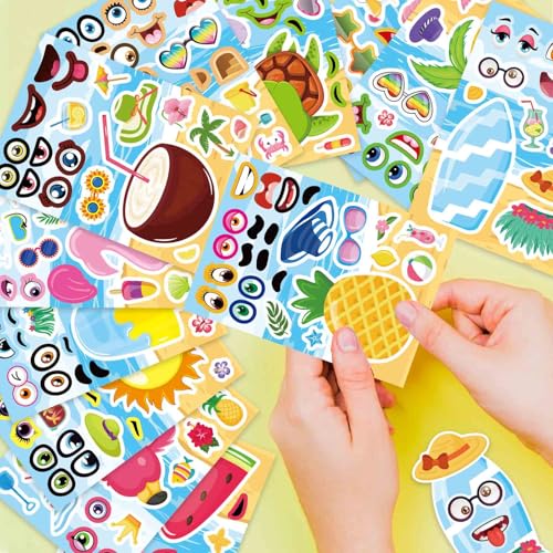 Image of Summer Stickers, Make a Face Sticker, Hawaii Tropical Pool Beach Stickers