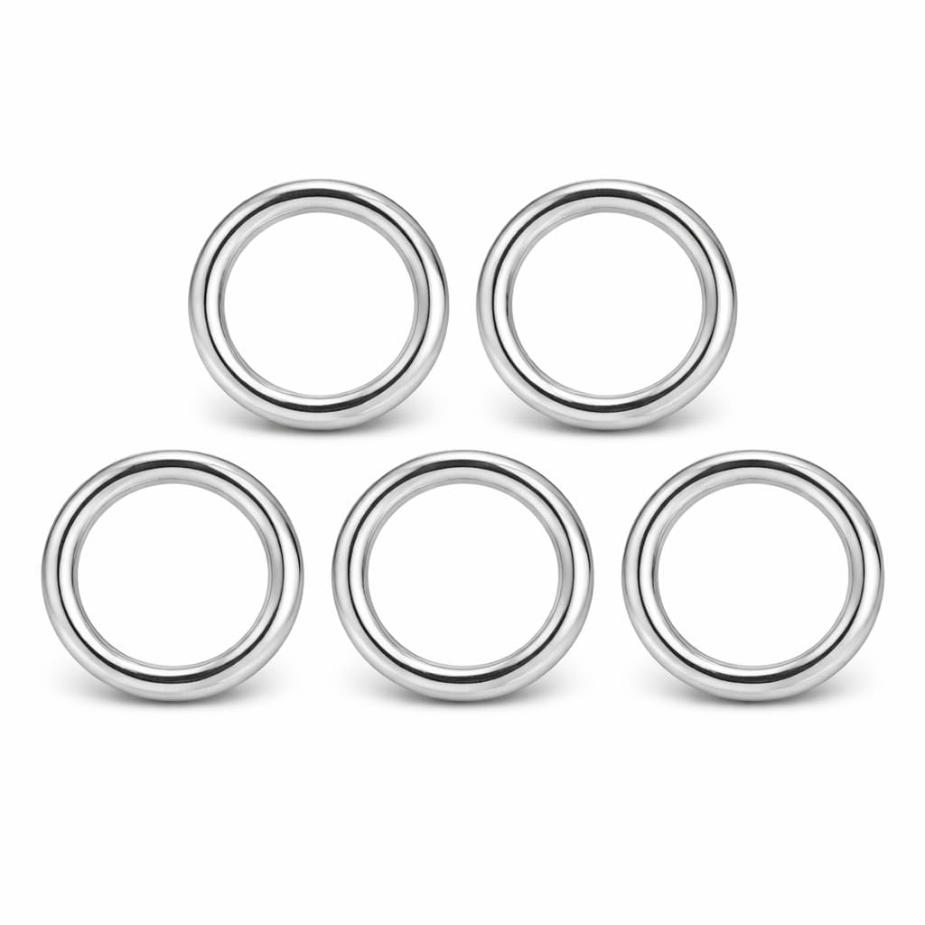 Alomejor 5 Anillos Redondos De Acero Inoxidable, Junta Tórica Soldada con Autógena Suave para Cinturón De Camping, Correas para Perros, Hardware