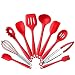 10Pcs/set Silicone Heat Resistant Kitchen Cooking Utensils Non-Stick Baking Tool tongs ladle gadget by BonBon (Red)