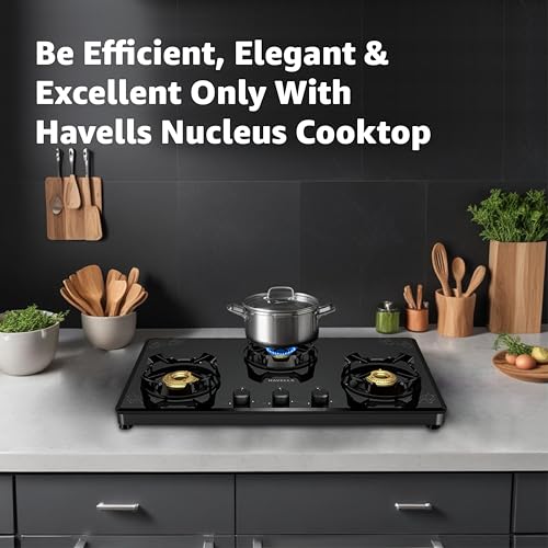 Havells Nucleus Slim Manual Gas stove|3 Heavy Duty Forged Brass Burner|8 mm toughened glass|Premium Valves|Removable Drip Tray|Soft Touch Knobs|5... - Image 4