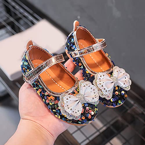 EnJoCho Girls for Boots Fashion Autumn Girls Casual Shoes Flat Light Breathable Hook Loop Shiny (Dark Blue, 15-18 Months)3