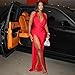 Womens Summer Sexy High Slit Halter Long Dresses Deep V Neck Sleeveless Backless Bodycon Maxi Dresses Cocktail Red M