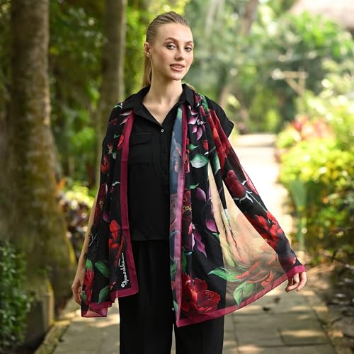 Anuschka Women's Original Printed Artwork Chiffon Scarf-Midnight Peony2