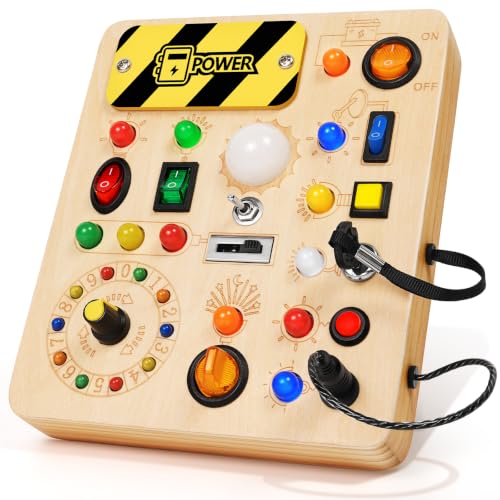 Image of Busy Board for Toddlers, Montessori Toys with LED Light Switches
