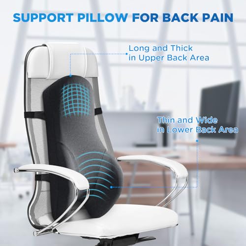 High Back Support Pillow for Office Chair, Fully Support Entire Back Cushion Pain Relief Promotes Posture- Memory Foam Lumbar Support Pillow for Offfice Chair, Desk, Gaming Chair, Stocking Stuffers