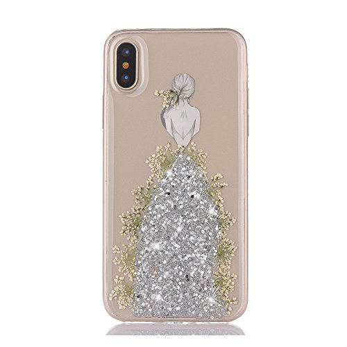 Urberry iPhone X Case, iPhone X Bling Case, Wedding Girl Design Shock-proof Case for iPhone X with a Free Screen Protector (Silver)