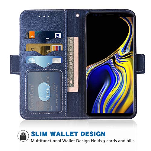 Phone Case For Samsung Galaxy Note 9 Folio Flip Wallet Case,Pu Leather Credit Card Holder Slots Heavy Duty Full Body Protection Kickstand Protective Phone Cover For Glaxay Note9 Dark Blue #TOP2