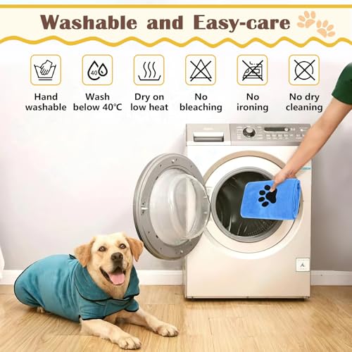 Hundehandtuch, 2 Stück Hundehandtuch Extra Saugfähig für Hunde Und Katzen, Blau Schnelltrocknend Haustier Mikrofaser Handtücher, Hunde Handtuch für Katzen, Hunde Oder Andere Haustiere (75 x 35 cm)