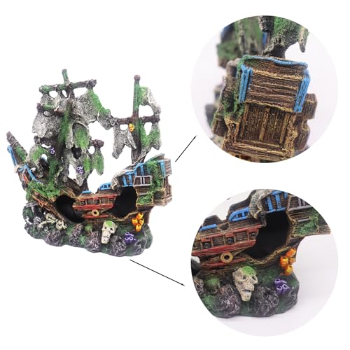 Image of Ulifery Aquarium Boat Shipwreck Sunken Pirate Ship Resin Fish Tank Decorations Aircraft Carrier for Betta Super Large XXL for 55-75 Gallon Tank