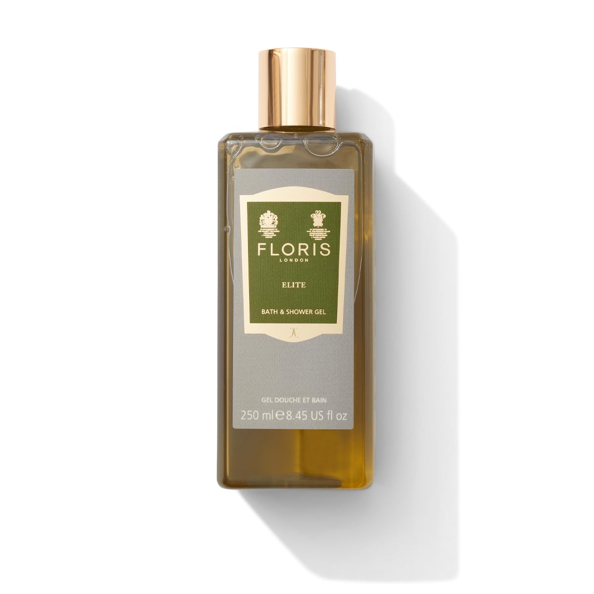 Floris London Elite - Gel doccia e bagno idratante (250 ml), fragranza legnosa e morbida, schiumogeno delicato, arricchito con olio d'oliva per ammorbidire la pelle e prevenire la perdita di umidità