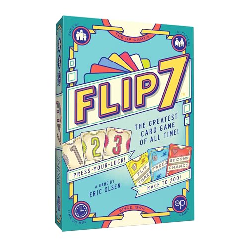 USAopoly The OP Flip 7 Kartenspiel auf Englisch für die ganze Familie | Wettbewerbs-Partyspiel für 3 oder mehr Spieler | Push-Your-Luck und Strategiespiel, Finalist Spielzeug des Jahres