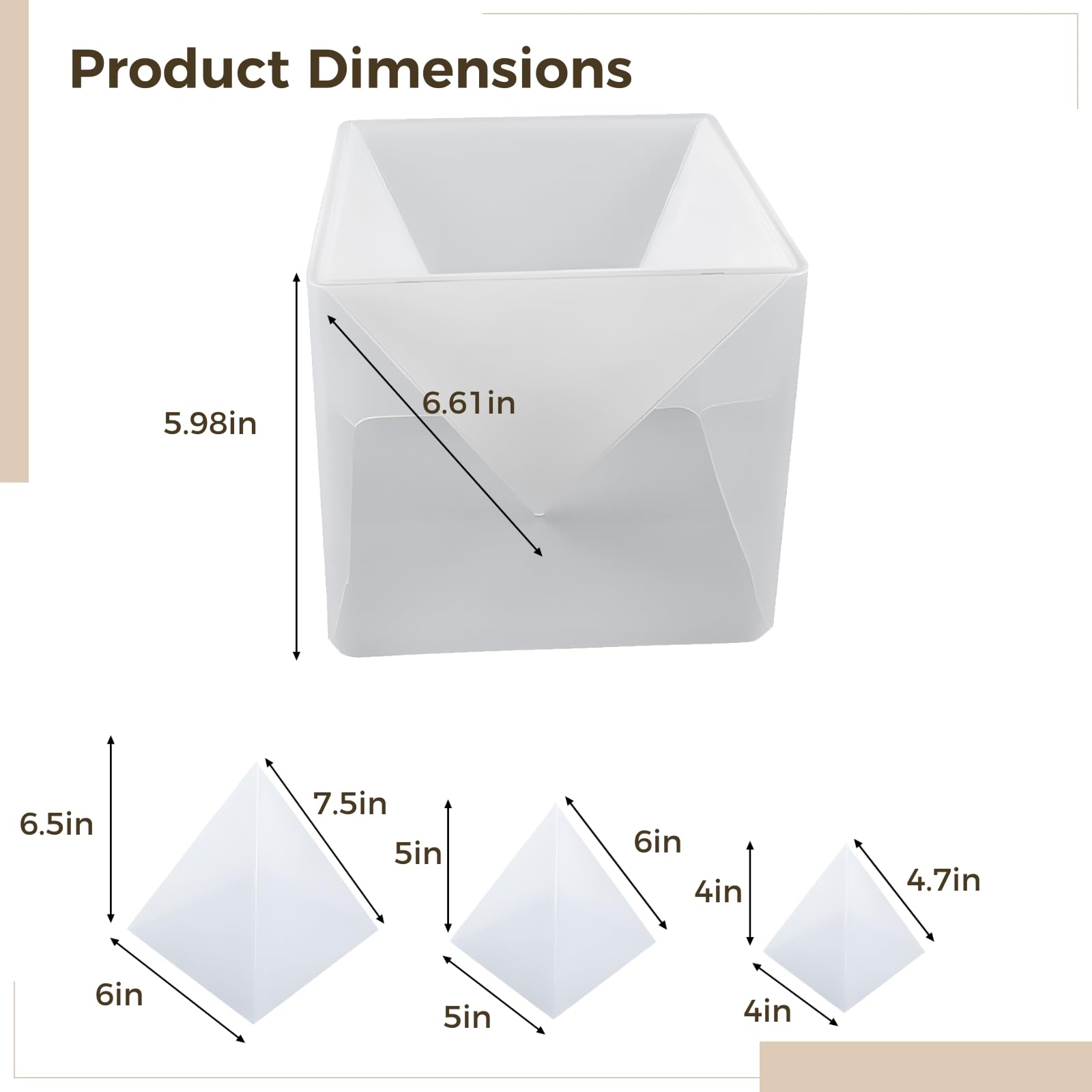 Stampo a piramide in resina trasparente, stampi fai da te in silicone per artigianato, 3 misure 10,2 cm, 12,7 cm, 15,2 cm, finitura lucida, con base blu stabile per gioielli e decorazioni Feng Shui