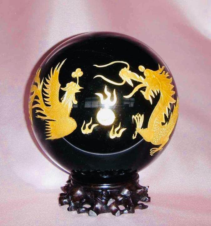 吉祥 龍鳳大宝珠　黒燿石（オブシディアン） 吉祥 龍鳳大宝珠 【】 黒燿石(オブシディアン) 🏅