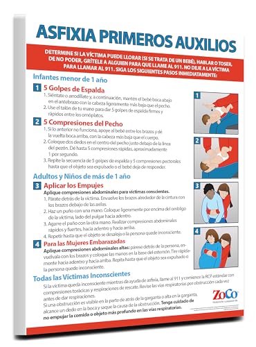 ZOCO &ndash; Spanish Choking First Aid Poster (20-Pack) &ndash; Heimlich Maneuver Chart Spanish for Infant, Child, Adult &ndash; Laminated 17x22 &ndash; Safety Sign for Restaurants, Schools, Workplaces