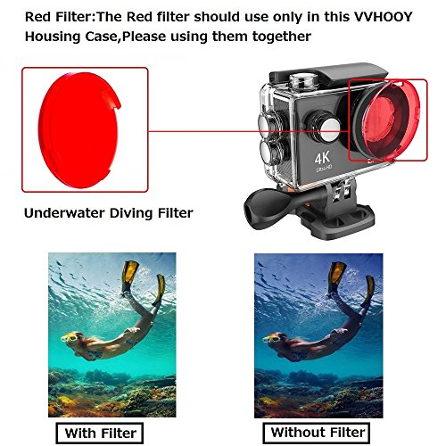 VVHOOY Waterproof Case Dive Housing Protective Underwater Dive Case Shell with 3 Pack Red Filter Compatible with AKASO EK7000/EKEN H9R/REMALI/FITFORT/DROGRACE WP350 Action Camera