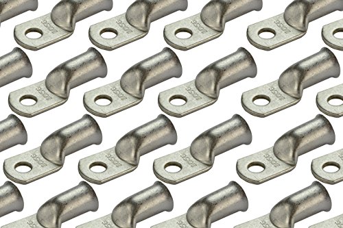 TEMCO 100 Pack Tinned Copper Welding Battery Cable Ends, Lugs Terminal 2/0 AWG 5/16" Hole - Marine Grade (6 AWG to 1/0 AWG Options Available)