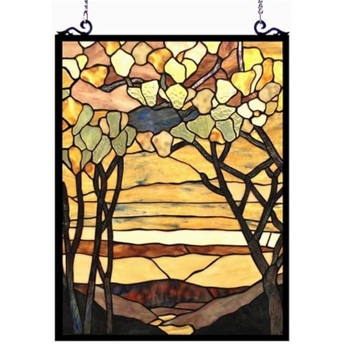 Pemberly Row Autumn Valley Floral Stained Glass Window Panel 25