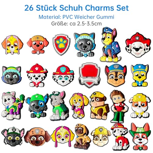 GOACRS Schuh Charms für Clogs, 26 Stück DIY Schuhanstecker Schuhanhänger, Cartoon Dog Schuh Pins Stecker Aufstecker Anstecker Set, Abnehmbare PVC Shoe Deko Zubehör für Kinder Jugendliche Erwachsene