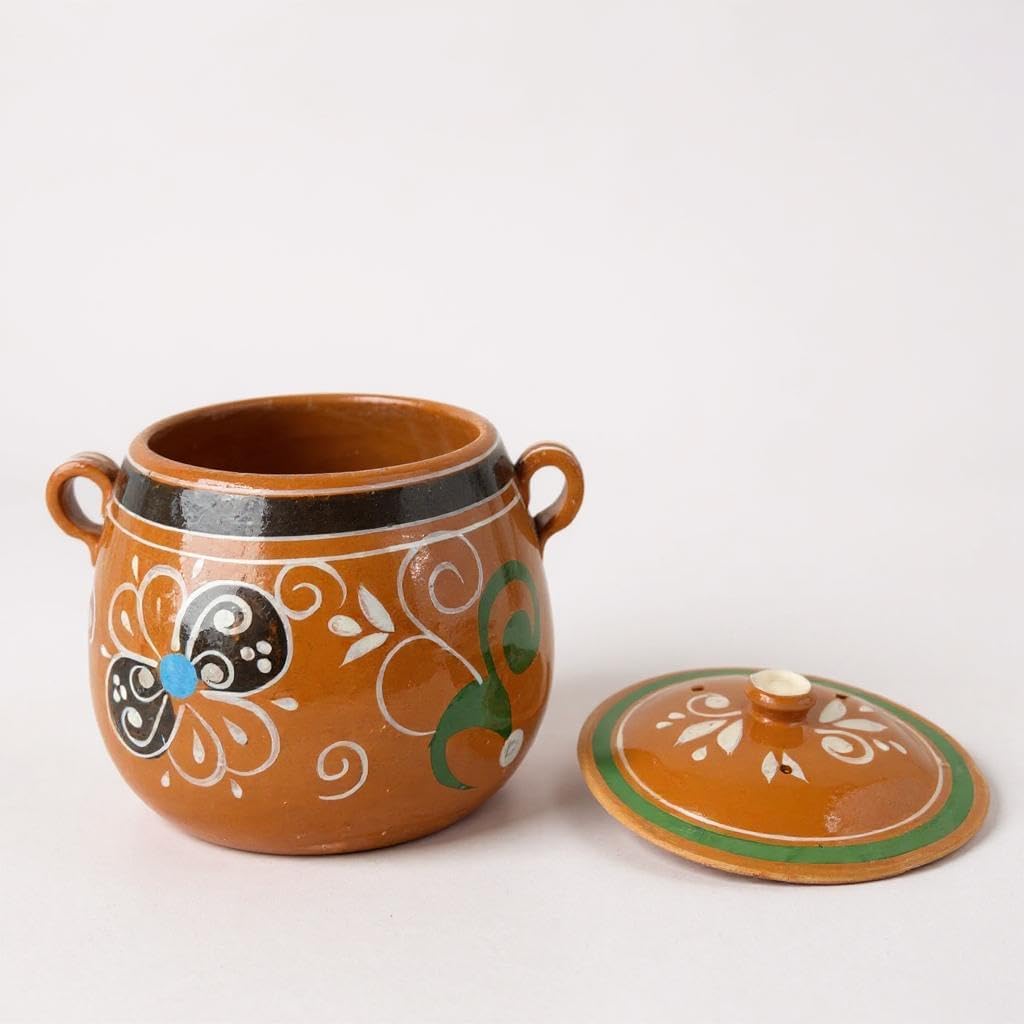 Mis Jarritos Mexican Clay Bean Pot W/Lid, Olla De Barro Frijolera Decorada Con Tapa, Cazuela,Cookware, Traditional Classic Pot. (1-1.25Gallon) (Food Safe) (Made In Mexico) (Olla Jalisco) (1) (1)